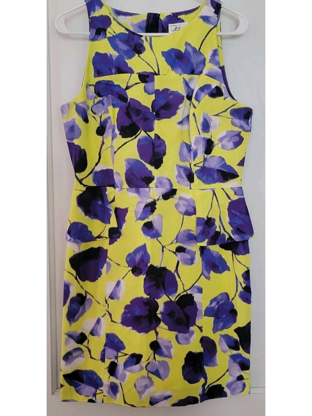 Original Milly of NY Yellow and Blue Floral Dress 12 Lena Dunham Peplum